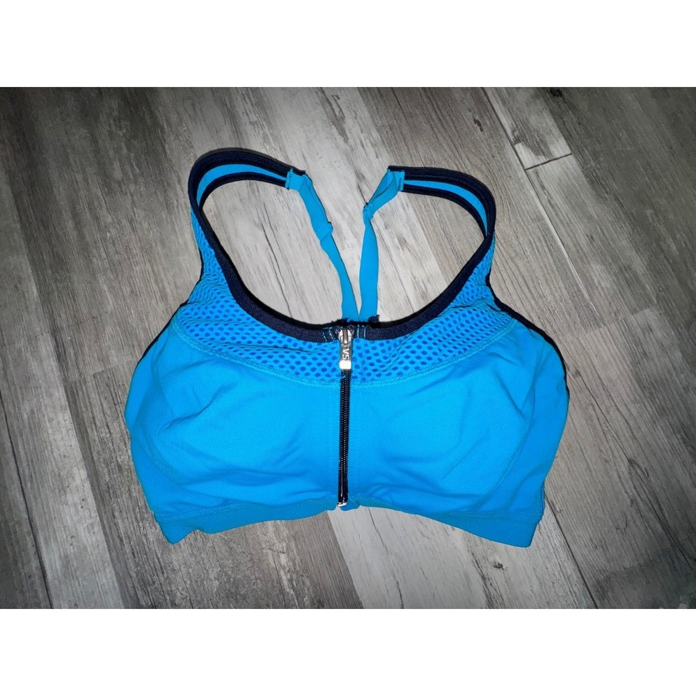 Victoria's Secret VSX Sport Bra Womens Turquoise Blue Front Zip Underwire 34B